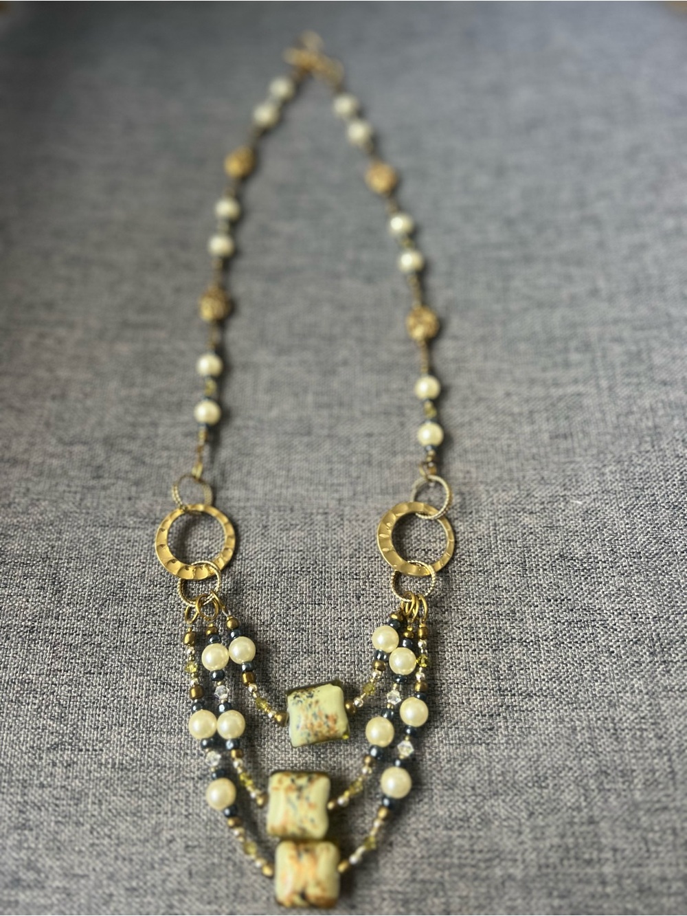 Handmade Gold-Tone Multi-Strand Pearl & Bead Statement Necklace